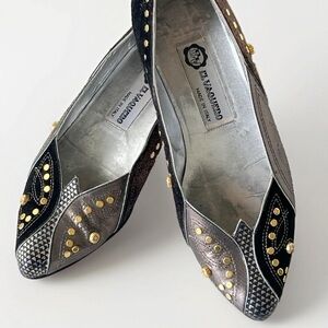 El Vaquero Vintage Italian Black Silver Stud Flats Shoes Size EU 37 / US 6 - 6.5